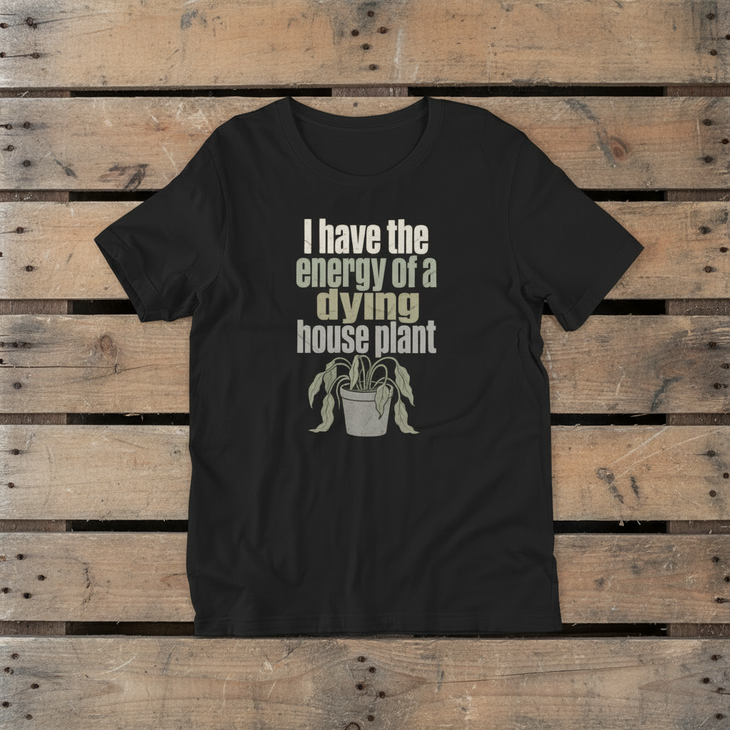 Flat lay mockup - vintage black t-shirt with houseplant props